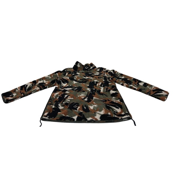 LL Bean Signature Jacket Women Size L Side Zip Camo Sherpa Pullover‎ Fleece - Picture 1 of 8
